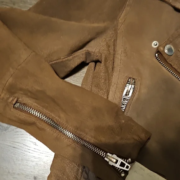 VINTAGE Blank NYC Brown SUEDE Moto Jacket Retro Coat Military Y2K - Picture 4 of 13